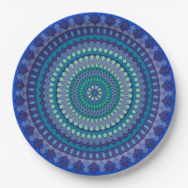Assiettes En Carton Plaques de papier Mandala Blue et Green Party (Devant)