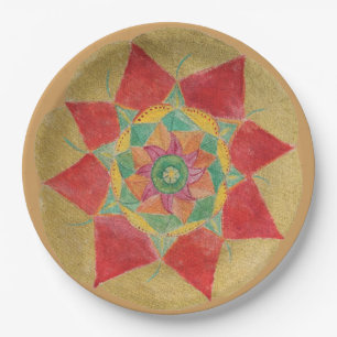 Assiettes En Carton Plaques de papier Mandala peintes à la main d'or 9