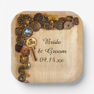 Assiettes En Carton Plaques de papier Mariage à boutons rustiques