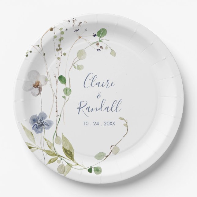Assiettes En Carton Plaques de papier Mariage à fleurs de forêt sauvag (Devant)