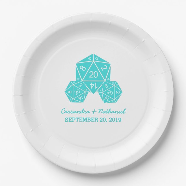Assiettes En Carton Plaques de papier Mariage Aqua D20 Dice (Devant)