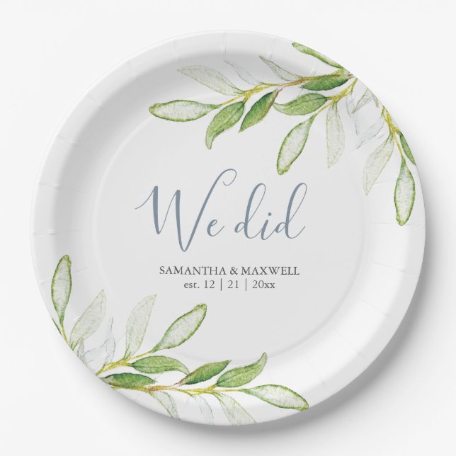 Assiettes En Carton Plaques de papier mariage Aquarelle Verdure (Devant)
