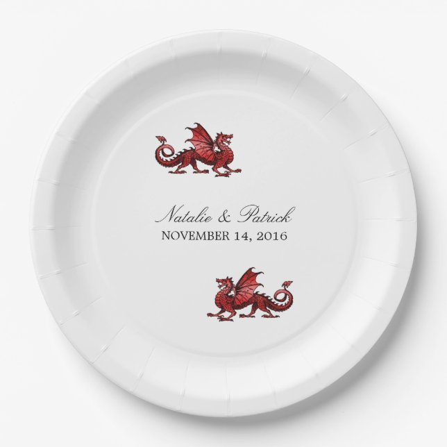 Assiettes En Carton Plaques de papier Mariage Dragon Rouge (Devant)