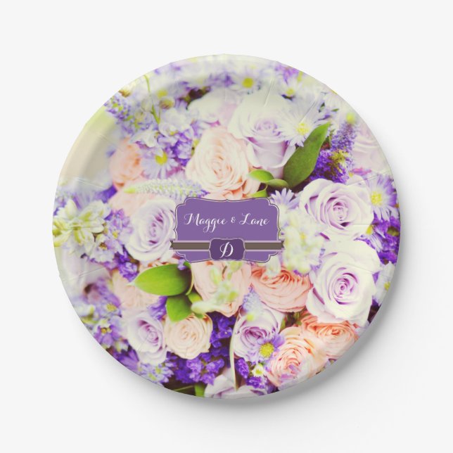 Assiettes En Carton Plaques de papier Mariage floral personnalisées (Devant)