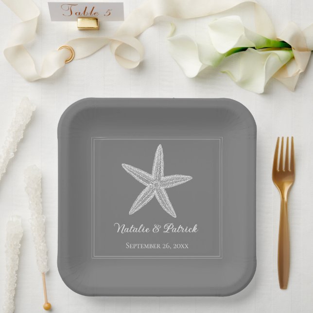 Assiettes En Carton Plaques de papier Mariage Gris Starfish (Mariage)