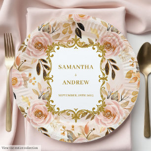Assiettes En Carton Plaques de papier Mariage Luxe Blush Gold