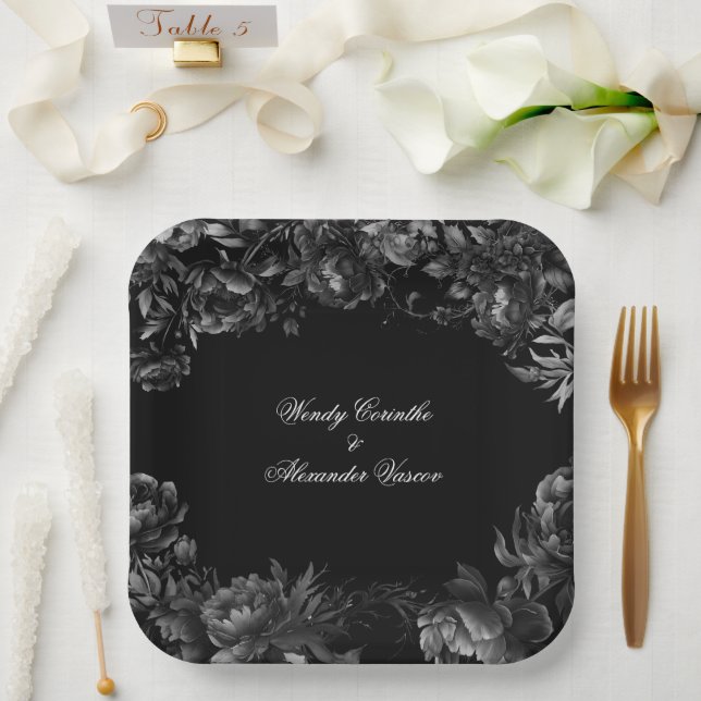 Assiettes En Carton Plaques de papier Mariage noir gothique classique (Mariage)