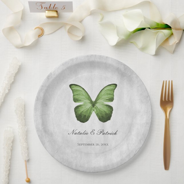 Assiettes En Carton Plaques de papier Mariage papillon vert (Mariage)