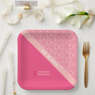 Assiettes En Carton Plaques de papier Mariage rouge Rose géométrique