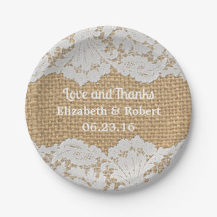 Assiettes En Carton Plaques de papier Mariage Rustique Burlap & White 