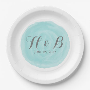Assiettes En Carton Plaques de papier Mariage turquoise en aquarelle r