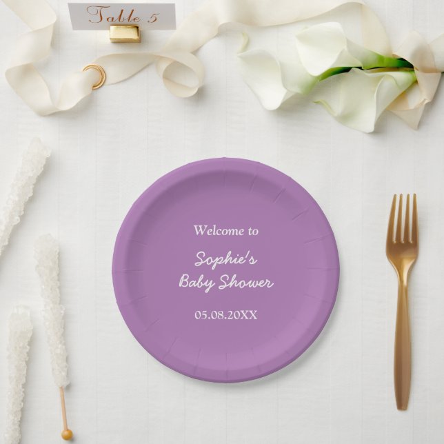 Assiettes En Carton Plaques de papier minimalistes violet doux baby sh (Mariage)