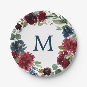 Assiettes En Carton Plaques de papier Monogram Navy Bourgogne