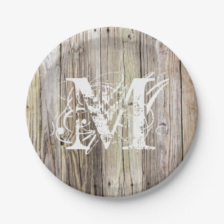 Assiettes En Carton Plaques de papier monogramme en bois rustique