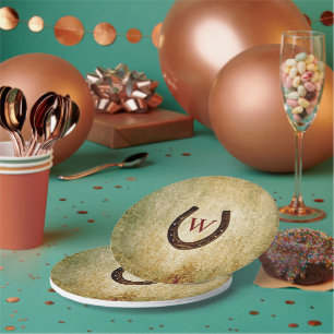 Assiettes En Carton Plaques de papier monogrammé en fer à cheval