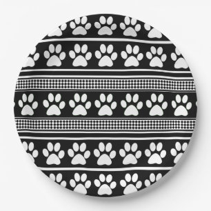 Assiettes En Carton Plaques de papier motif empreinte de patte noir bl