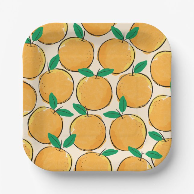 Assiettes En Carton Plaques de papier Motif orange Cutie (Recto)