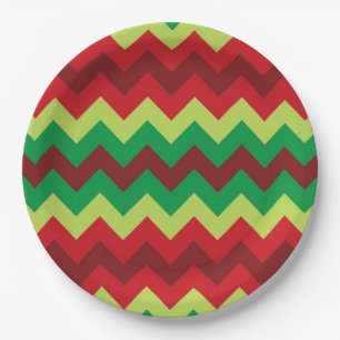 Assiettes En Carton Plaques de papier motif rouge vert chevron
