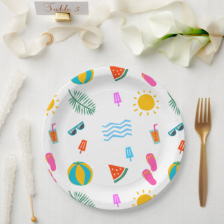 Assiettes En Carton Plaques de papier Motif Summer Beach