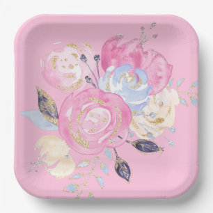 Assiettes En Carton Plaques de papier Parties scintillant Pastel Gold