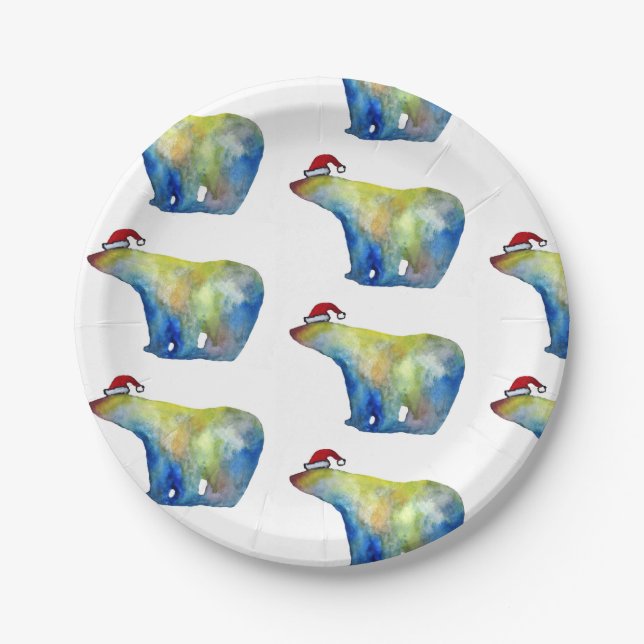 Assiettes En Carton Plaques de papier personnalisées à ours Père Noël  (Devant)