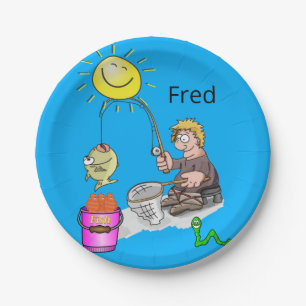 Assiettes En Carton Plaques de papier, Poisson pêcheur bleu soleil