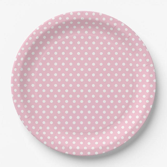 Assiettes En Carton Plaques de papier Polka blanc rose (Devant)