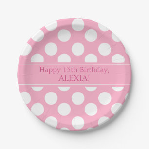 Assiettes En Carton Plaques de papier Polka rose et blanc personnalisé
