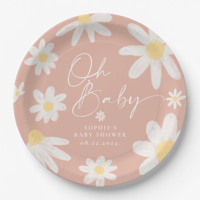 Assiettes En Carton Plaques de papier rose Boho Daisy (Devant)