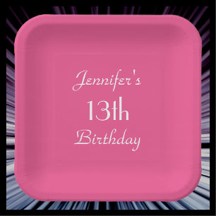 Assiettes En Carton Plaques de papier rose chaud, 13e anniversaire