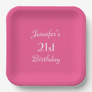 Assiettes En Carton Plaques de papier rose chaud, 21e anniversaire
