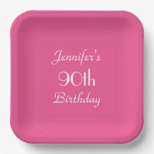 Assiettes En Carton Plaques de papier rose chaud, 90e anniversaire