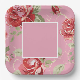 Assiettes En Carton Plaques de papier rose rouge cerise en fleurs