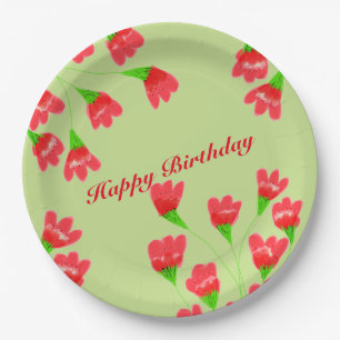 Assiettes En Carton Plaques de papier rouge à fleurs de 9 pouces
