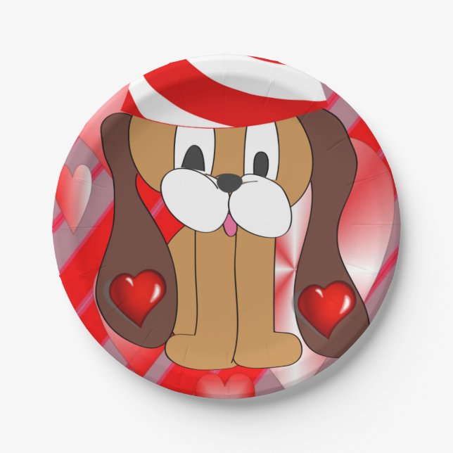 Assiettes En Carton Plaques de papier Saint-Valentin, Chien (Devant)