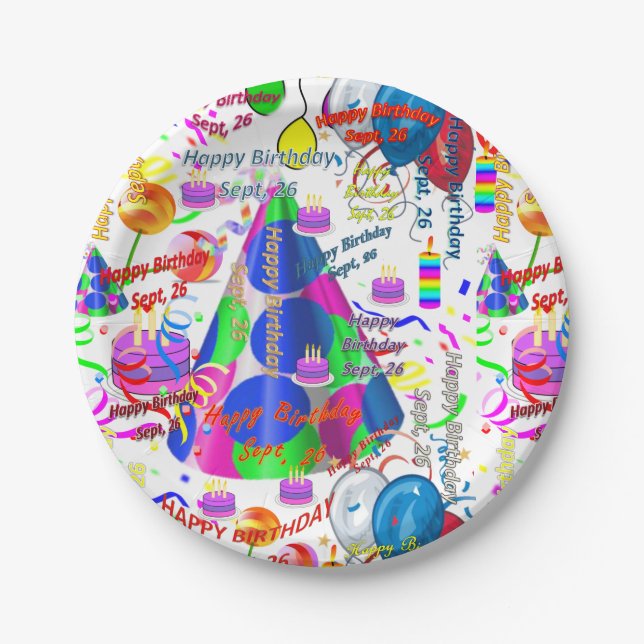 Assiettes En Carton Plaques de papier Septembre, 26 Anniversaire Sept, (Devant)