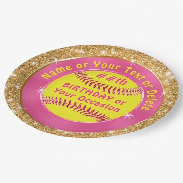 Assiettes En Carton Plaques de papier Softball Pink Gold Cute personna (Angle)