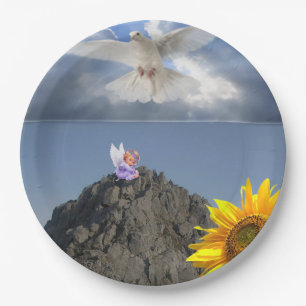 Assiettes En Carton Plaques de papier Sunflower Angel White Dove