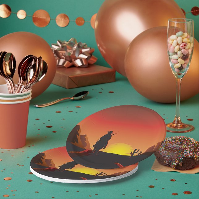 Assiettes En Carton Plaques de papier Sunset Cowboy (Créateur téléchargé)