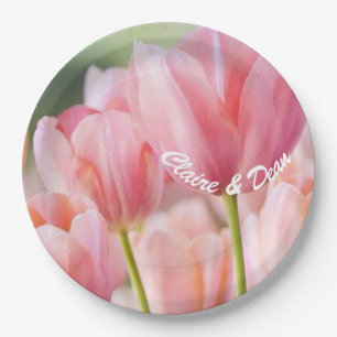 Assiettes En Carton Plaques de papier Tulipe rose personnalisées