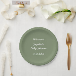 Assiettes En Carton Plaques de papier vert de baby shower minimaliste
