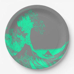 Assiettes En Carton Plaques de papier vert et gris de la Grande vague
