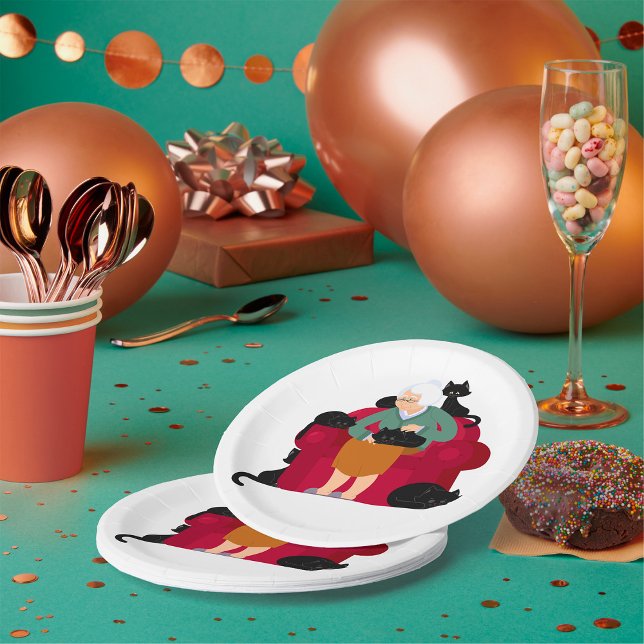 Assiettes En Carton Plaques de papier Vieux Cat Lady (Créateur téléchargé)