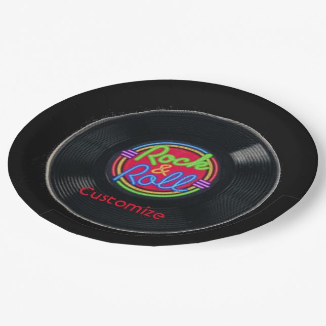Assiettes En Carton Plaques de papier vinyle Retro Rock & Roll 2 (Angle)