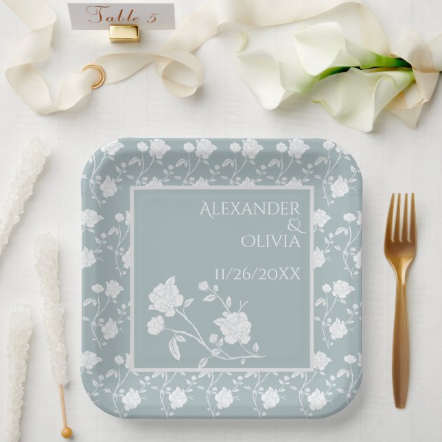 Assiettes En Carton Plaques de papier Wedding shower Dusty Blue Rose (Mariage)