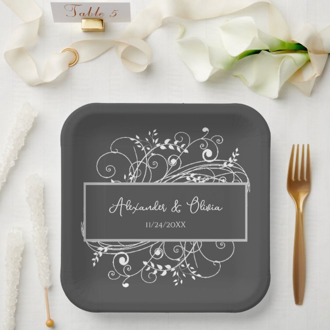 Assiettes En Carton Plaques de papier Wedding shower Gris (Mariage)