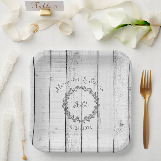 Assiettes En Carton Plaques de papier Wedding shower Monogramme Rustiq (Mariage)