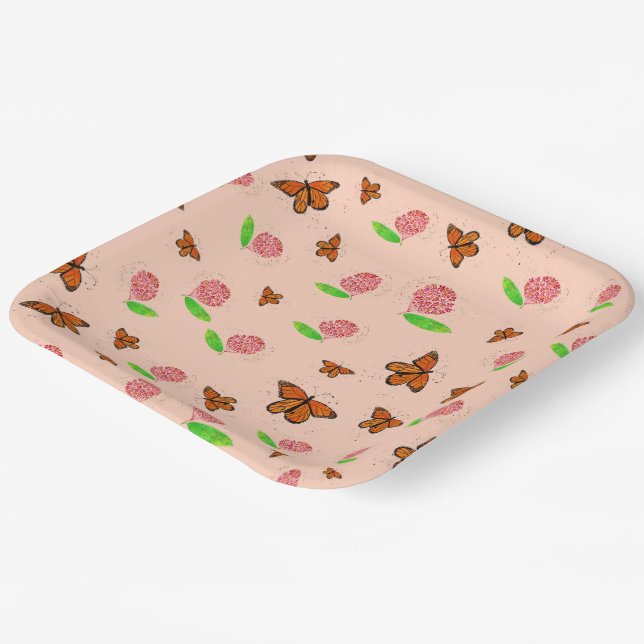 Assiettes En Carton Plaques de papillon de l'algue et du monarque (Angulaire)