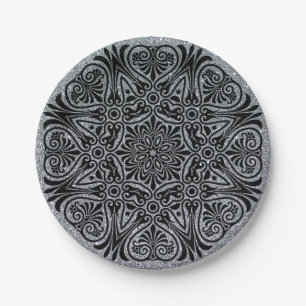 Assiettes En Carton Plaques de parties en argent et en papier noir