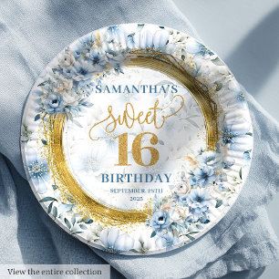Assiettes En Carton Plaques de Parties scintillant en or Pastel Bleu C